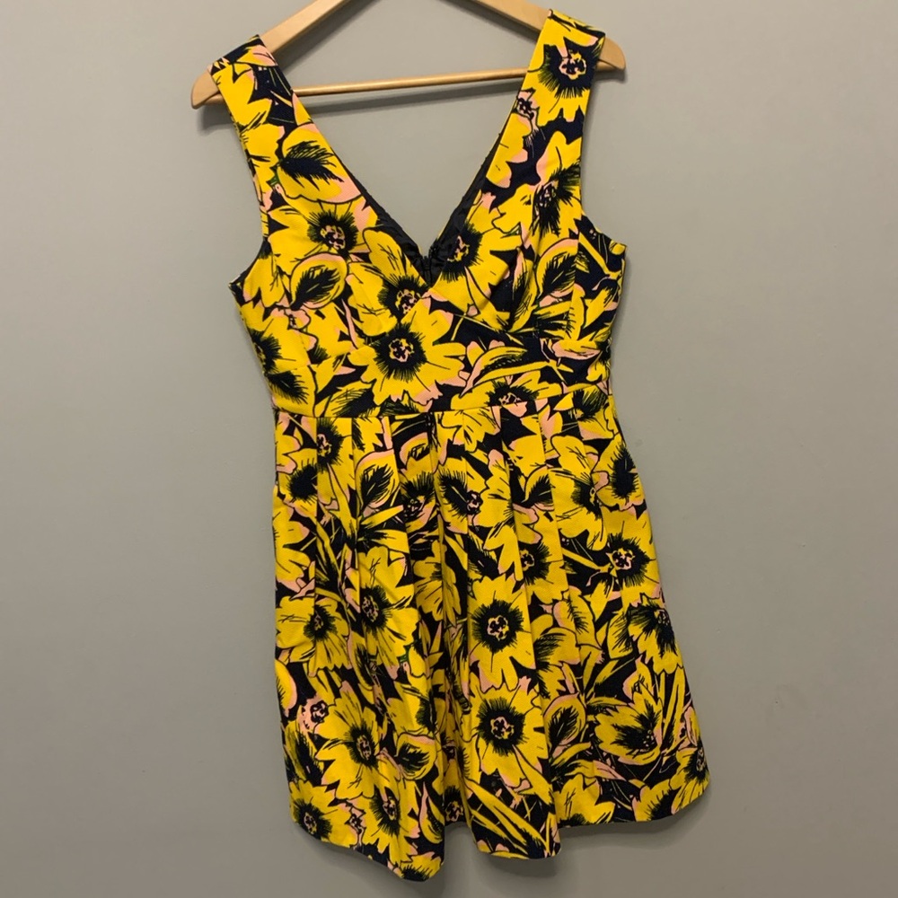 J. Crew Yellow and Black Floral Midi Dress
